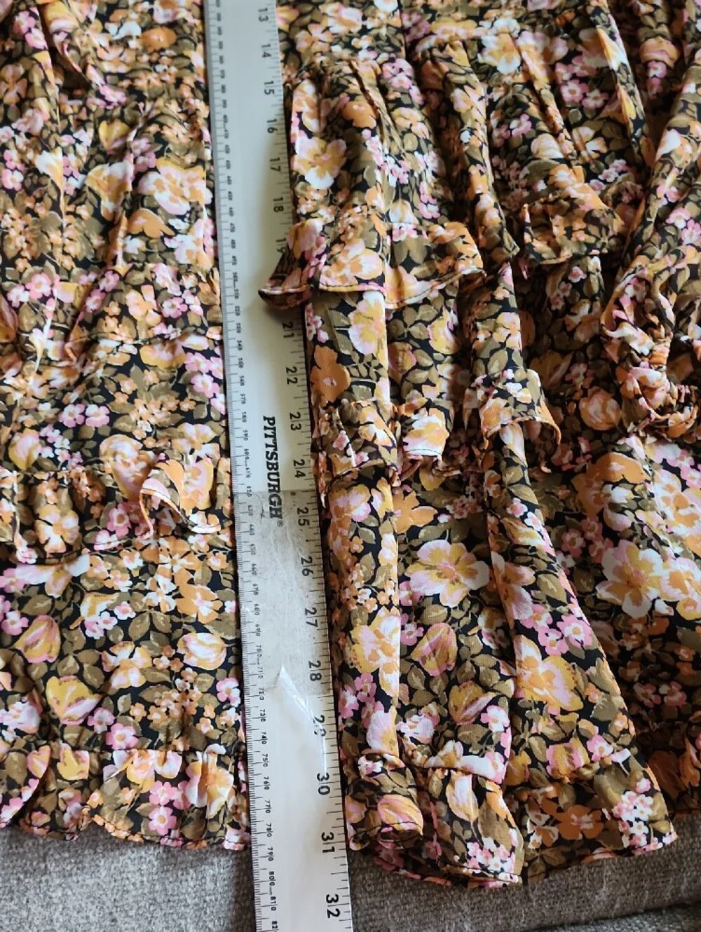 Showpo Mustard Pink Floral Plunge V-Neck Tiered Romper Long Sleeve